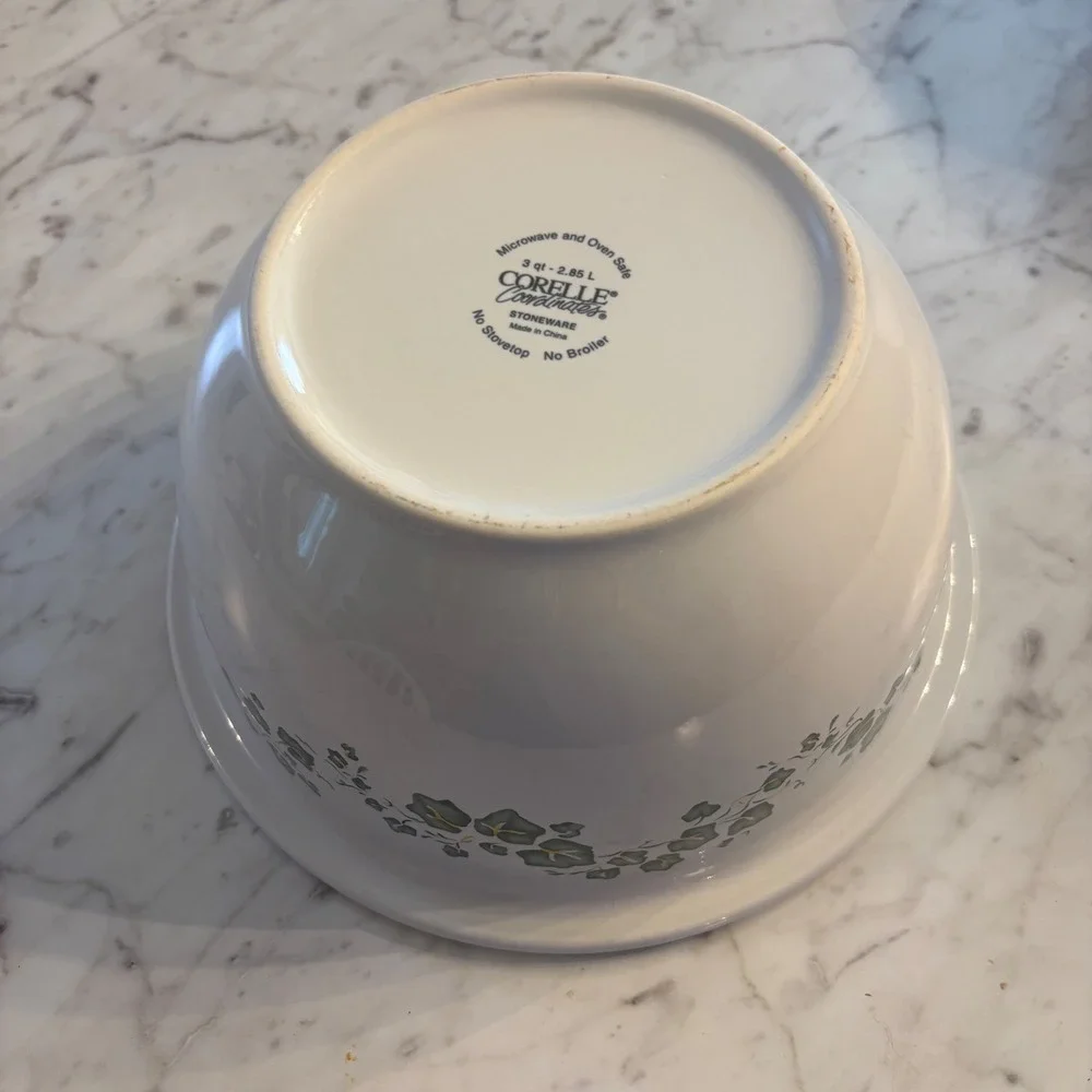 Corelle Coordinates Callaway Ivy Stoneware Mixing Bowl 3 Quart White Green Vine